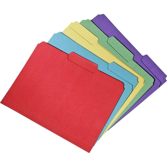 SKILCRAFT, NSN5664143, 2-ply Top Tab Recycled File Folders, 100 / Box, Red,Blue,Green,Yellow,Purple