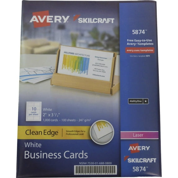 SKILCRAFT Clean Edge Laser, Inkjet Business Card, White