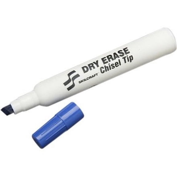 SKILCRAFT Dry Erase Marker, Chisel Tip, Blue Ink