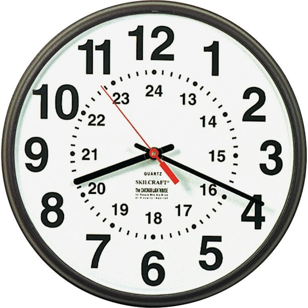 SKILCRAFT, NSN3428199, 12/24 Hour Slimline Round Wall Clock, 1