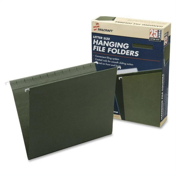 SKILCRAFT, NSN3649498, 2" Expanding Hanging File Folders, 25 / Box, Green