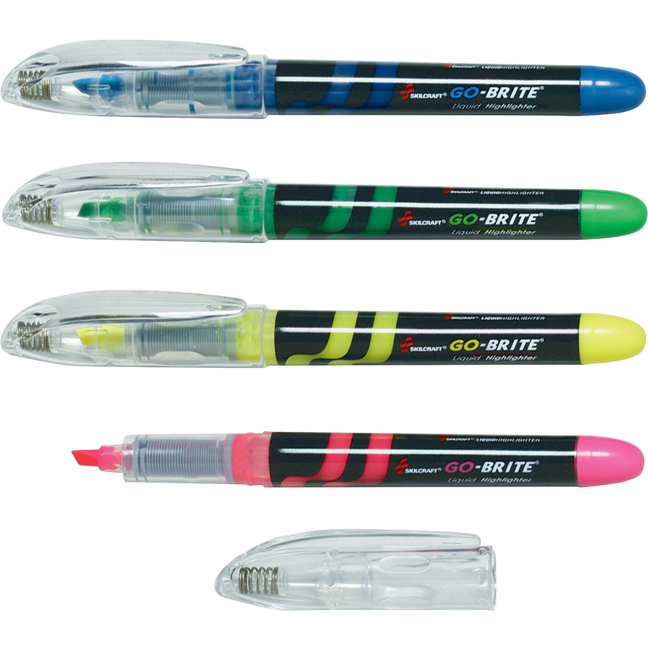 SKILCRAFT, NSN4613779, Go-Brite Liquid Highlighters, 4/Set
