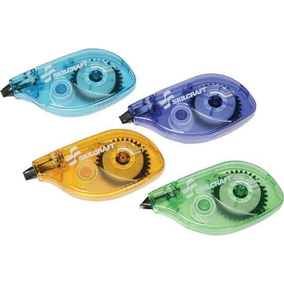 SKILCRAFT, NSN5048940, Single Line Correction Tape Cartridge, 4 / Pack, Assorted