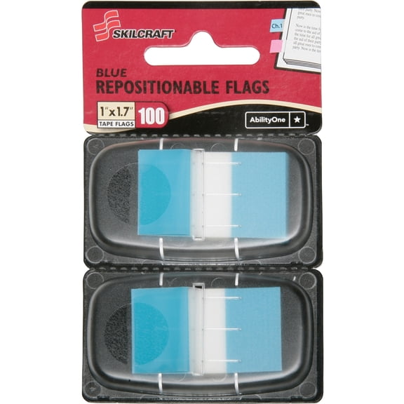 SKILCRAFT, NSN6211307, Removable Self-stick Flags Dispenser, 100 / Pack, Blue