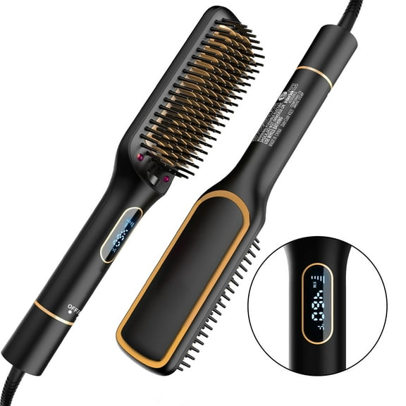 SKIMI Hair Straightener Brush, Ionic Hair Straightening Brush with LED Display Screen, Plastic