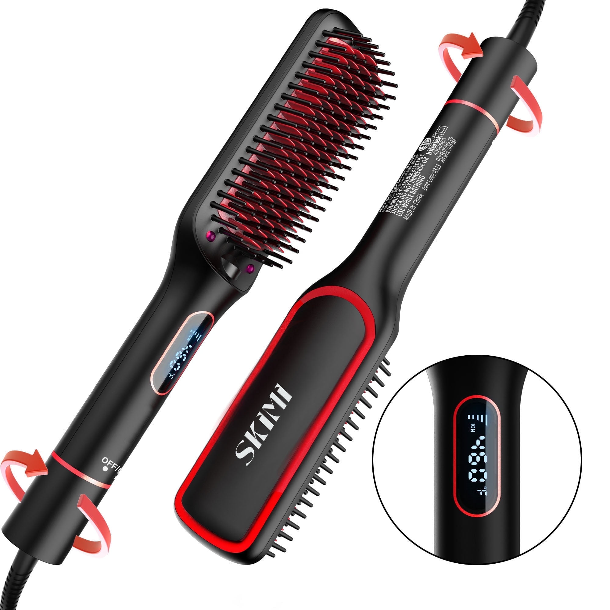 SKIMI Hair Straightener Brush, Ionic Hair Straightening Brush with LED Display Screen, Plastic