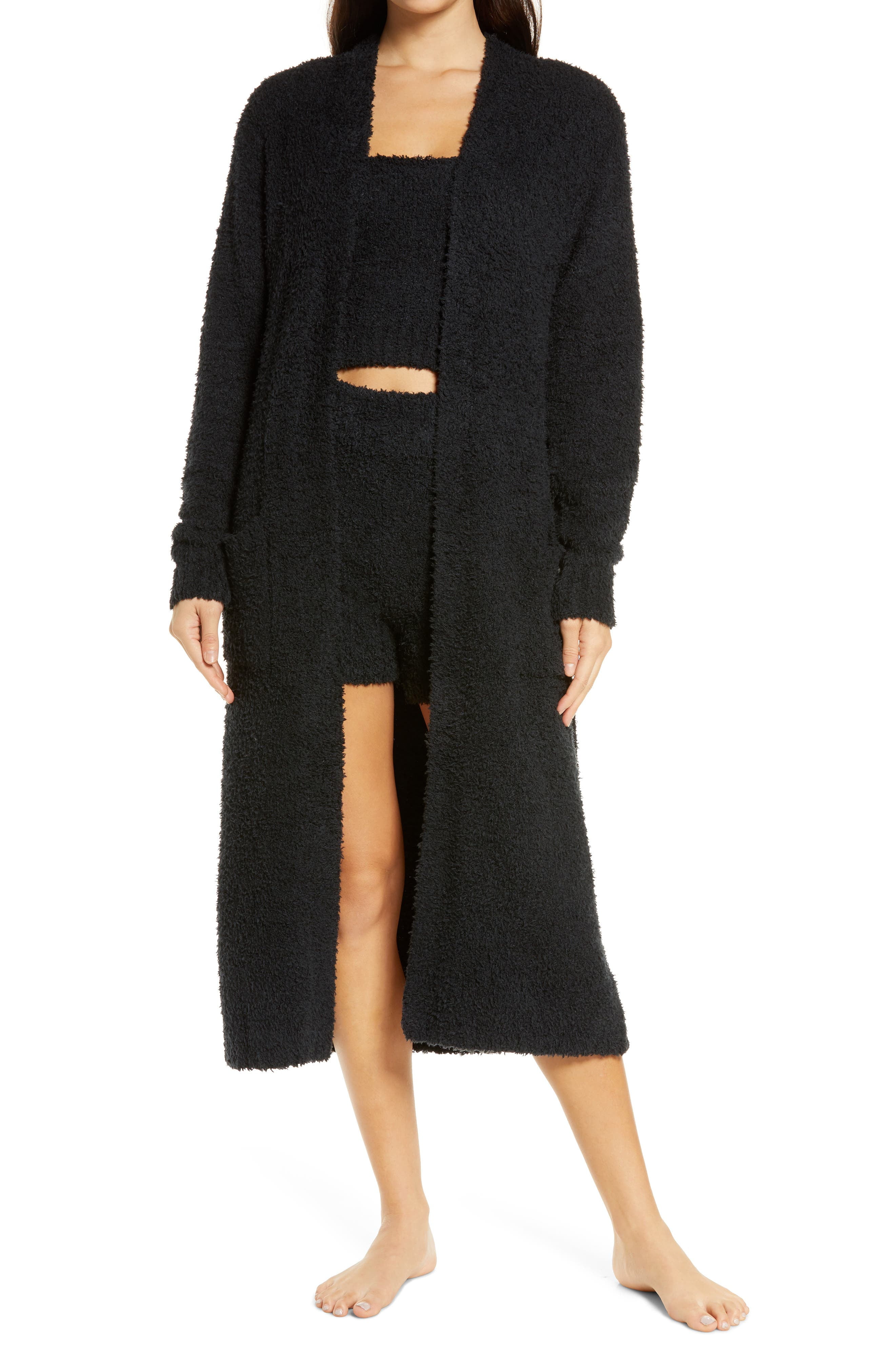 SKIMS Cozy Knit Boucle Robe in Onyx at Nordstrom, Size 2X-3X 