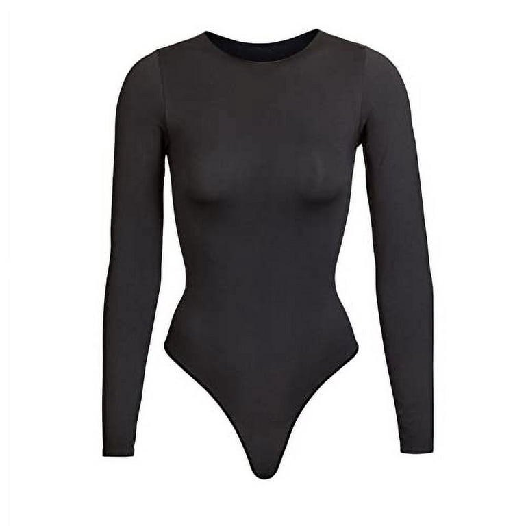 SKIMS Crew Neck Long Sleeve Bodysuit Onyx - Size L/XL