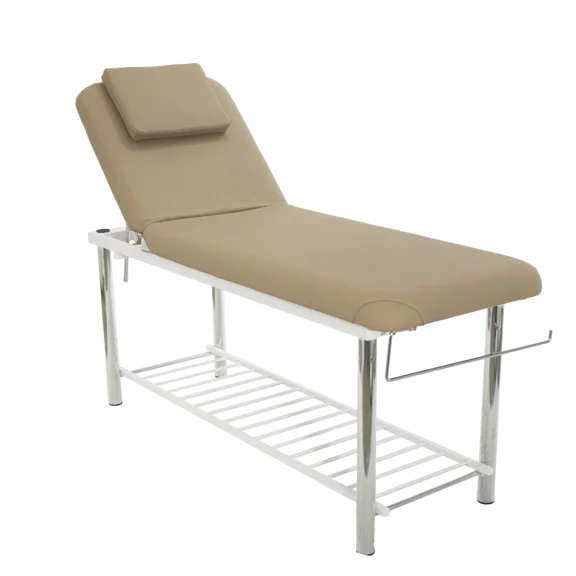 SKINACT Solid Massage Table, Bed Metal Frame With Towel Holder (Taupe)