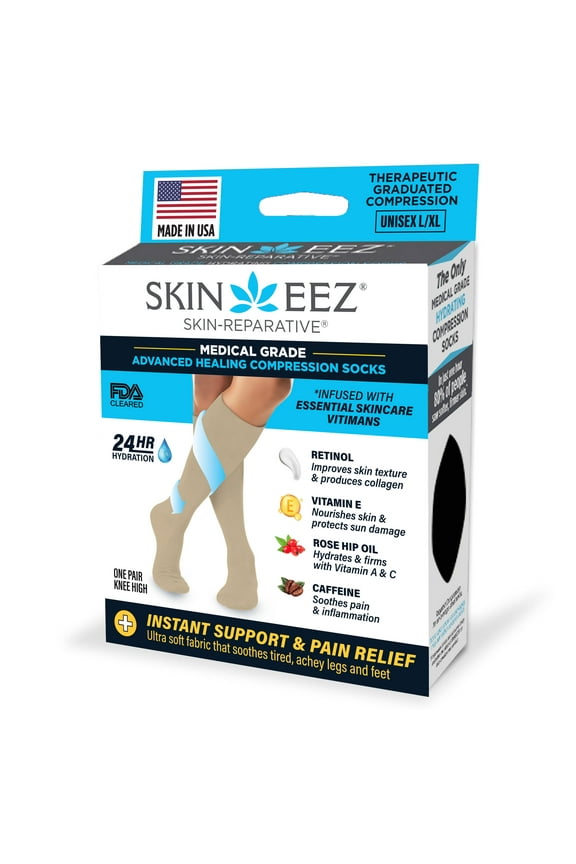 Skineez Hydrating Compression Socks 10-20mmHg, size L/XL, Tan