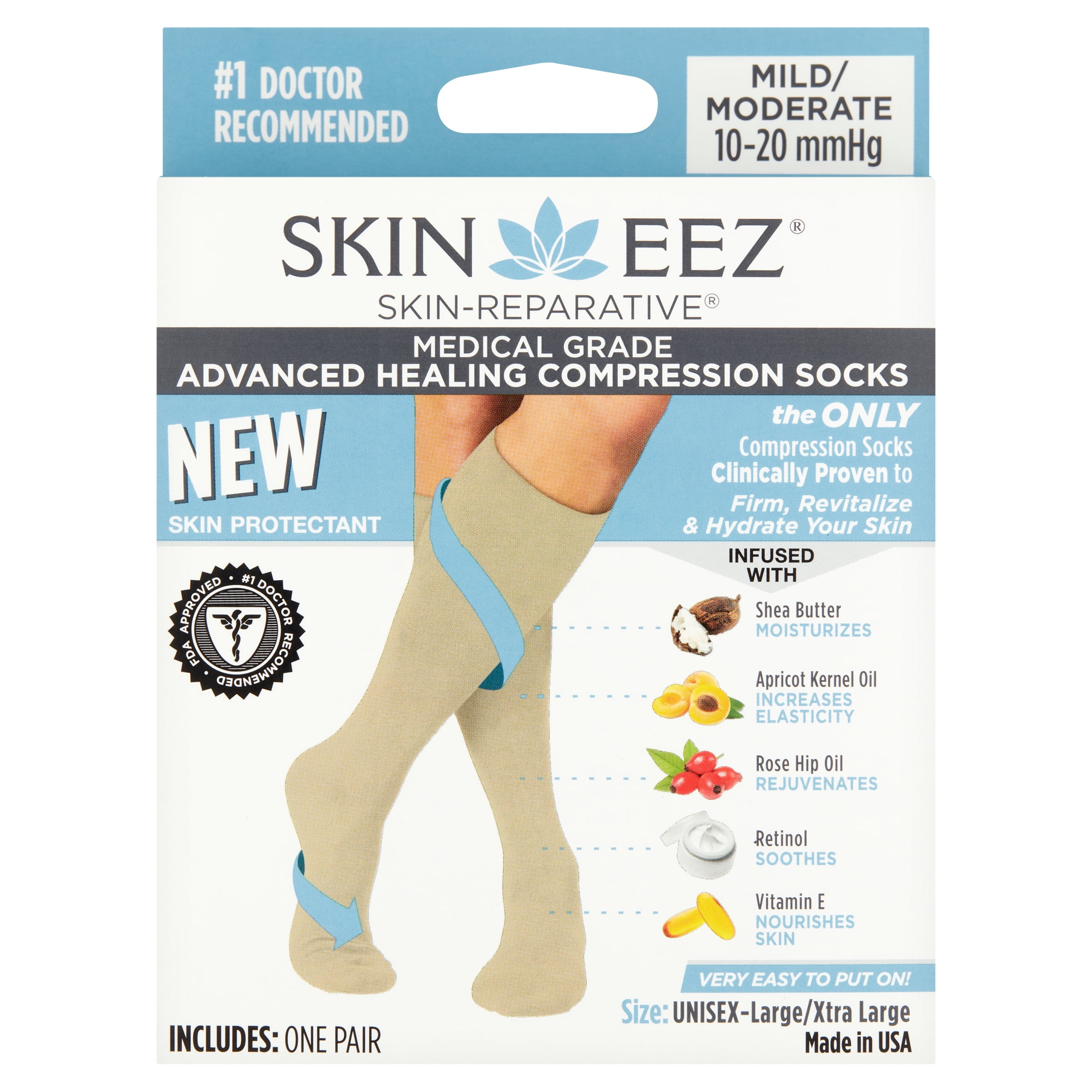 SKINEEZ tan small/medium skin-reparative hydrating compression socks ...