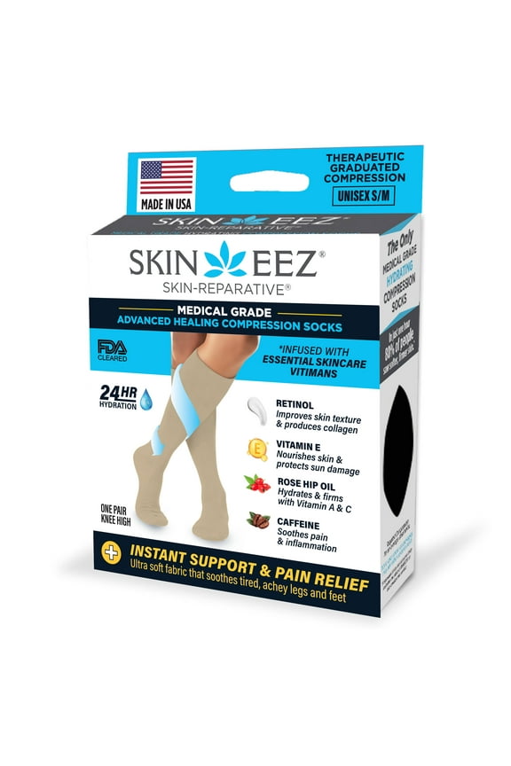 Skineez Hydrating Compression Socks 10-20mmHg, size S/M, Tan