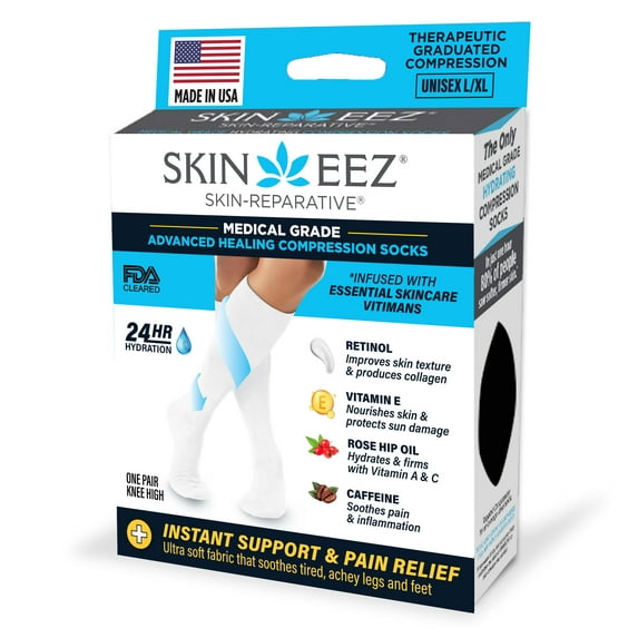 Skineez Hydrating Compression Socks 10-20mmHg, size L/XL, White