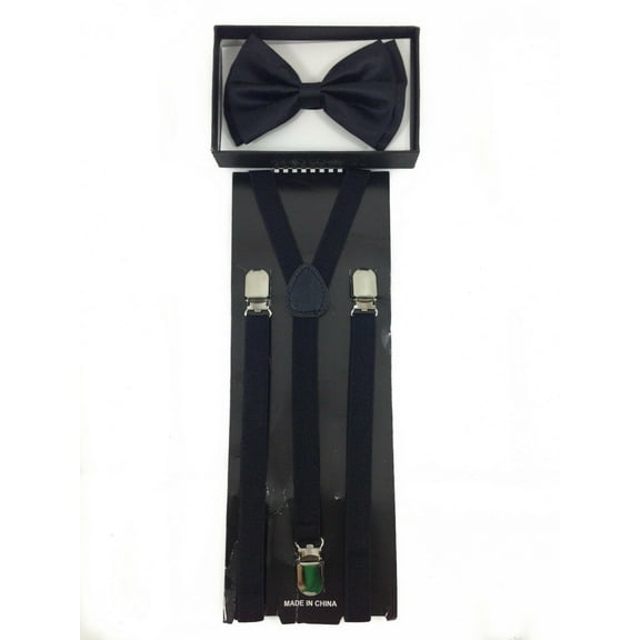 SKINNY Black Suspenders and Bow Tie Combo Set for Adults Women Men Teens Wedding Party 1/2 inch