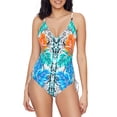 thumbnail image 1 of SKINNY DIPPERS Women's Multi Color Printed Stretch Allover Slimming Lined Removable Cups Deep V Neck Adjustable Cairo Shape Shifter One Piece Swimsuit S, 1 of 2