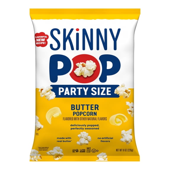 SKINNYPOP Gluten-Free Butter Popcorn Snack, 8 oz Bag