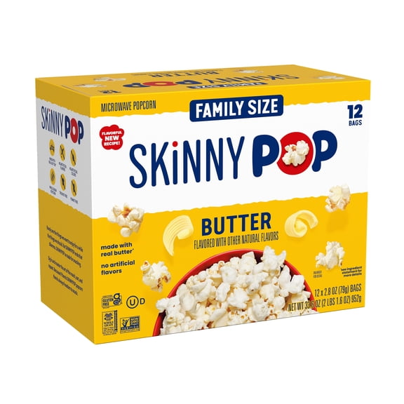 SKINNYPOP Butter Microwave Popcorn Snack, 2.8 oz Bag (12 Count)