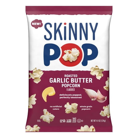 SKINNYPOP Gluten-Free Roasted Garlic Butter Popcorn Snack, 4.4 oz Bag