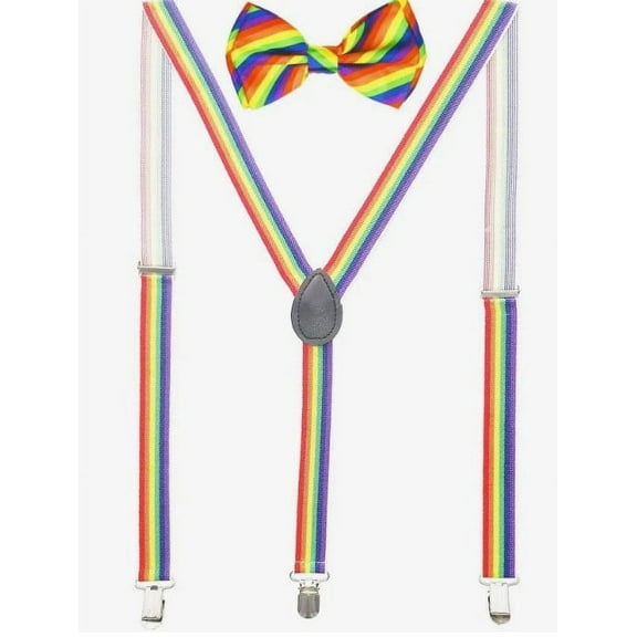 Coool Men's RAINBOW Suspenders and Bow Tie Combo Outfit Set Boxed