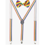 Coool Mens RAINBOW Suspenders and Bow Tie Combo Outfit Set Boxed