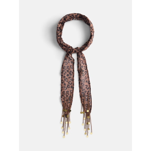 No Boundaries Women's Skinny Scarf, Faux Leopard