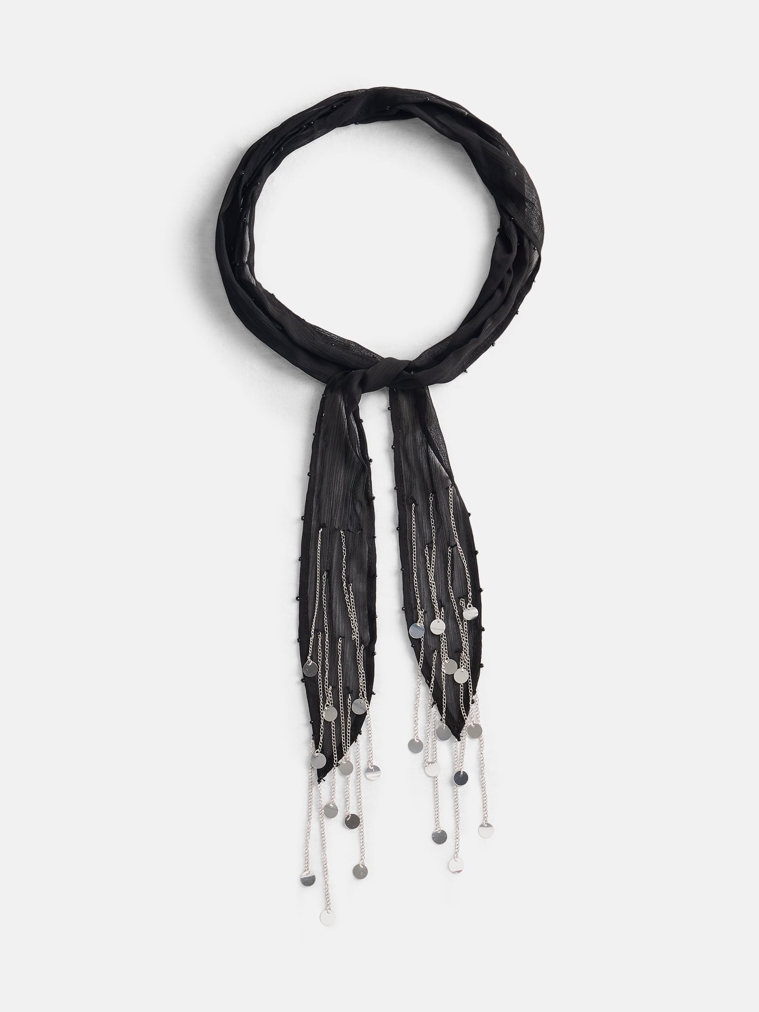No Boundaries Women's Skinny Scarf, Black Silver