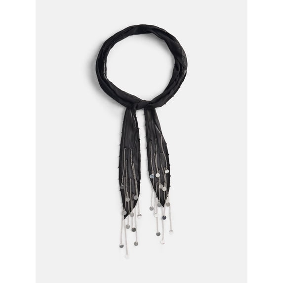No Boundaries Women's Skinny Scarf, Black Silver