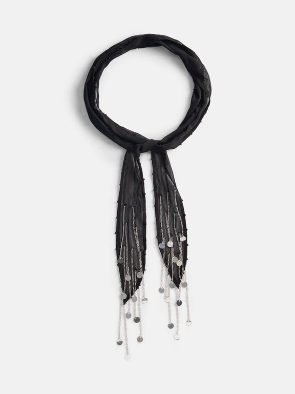 Women's Skinny Scarf, Black Silver