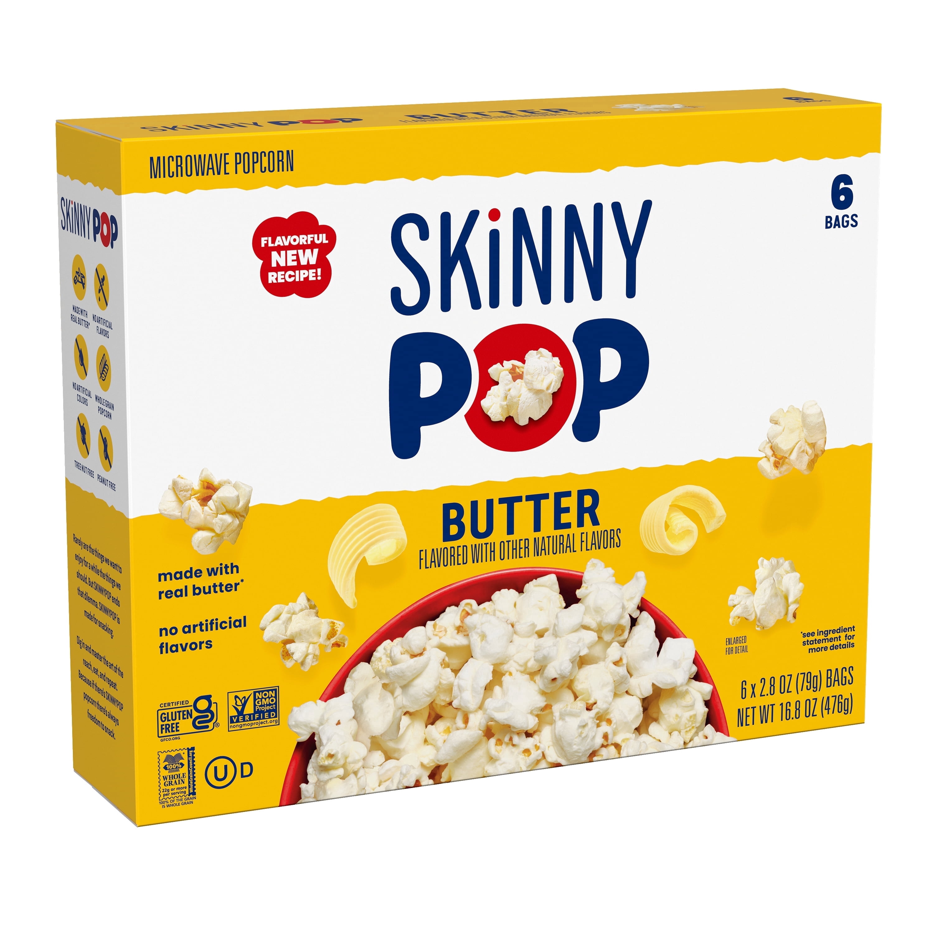 SKINNYPOP Butter Microwave Popcorn Snack, 2.8 oz Bag (6 Count)