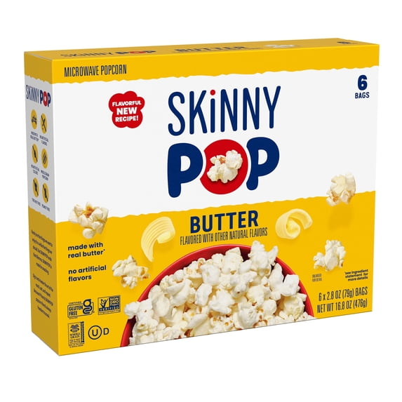 SKINNYPOP Butter Microwave Popcorn Snack, 2.8 oz Bag (6 Count)