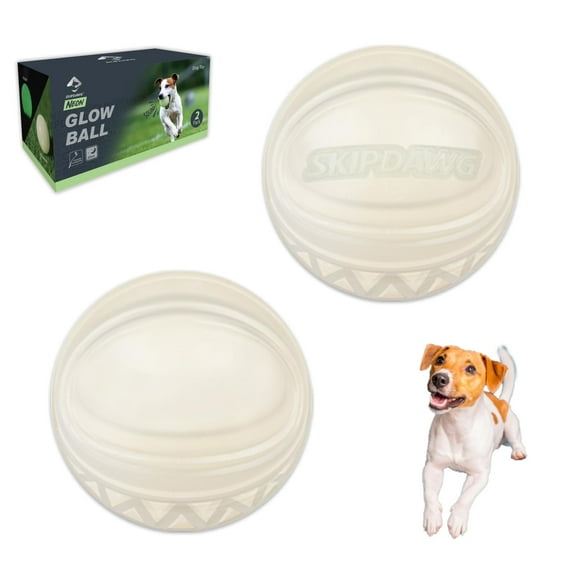 SKIPDAWG Interactive Dog Glow Balls, Rubber Balls Light Up in The Dark, Dog Toys Squeaky Ball Durable TPR Light Weight, Bouncy Glowing Ball Size 2.5 Inches, 2 Pack