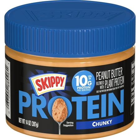 SKIPPY Chunky Peanut Butter Blended with Plant Protein, 14 oz Plastic Jar