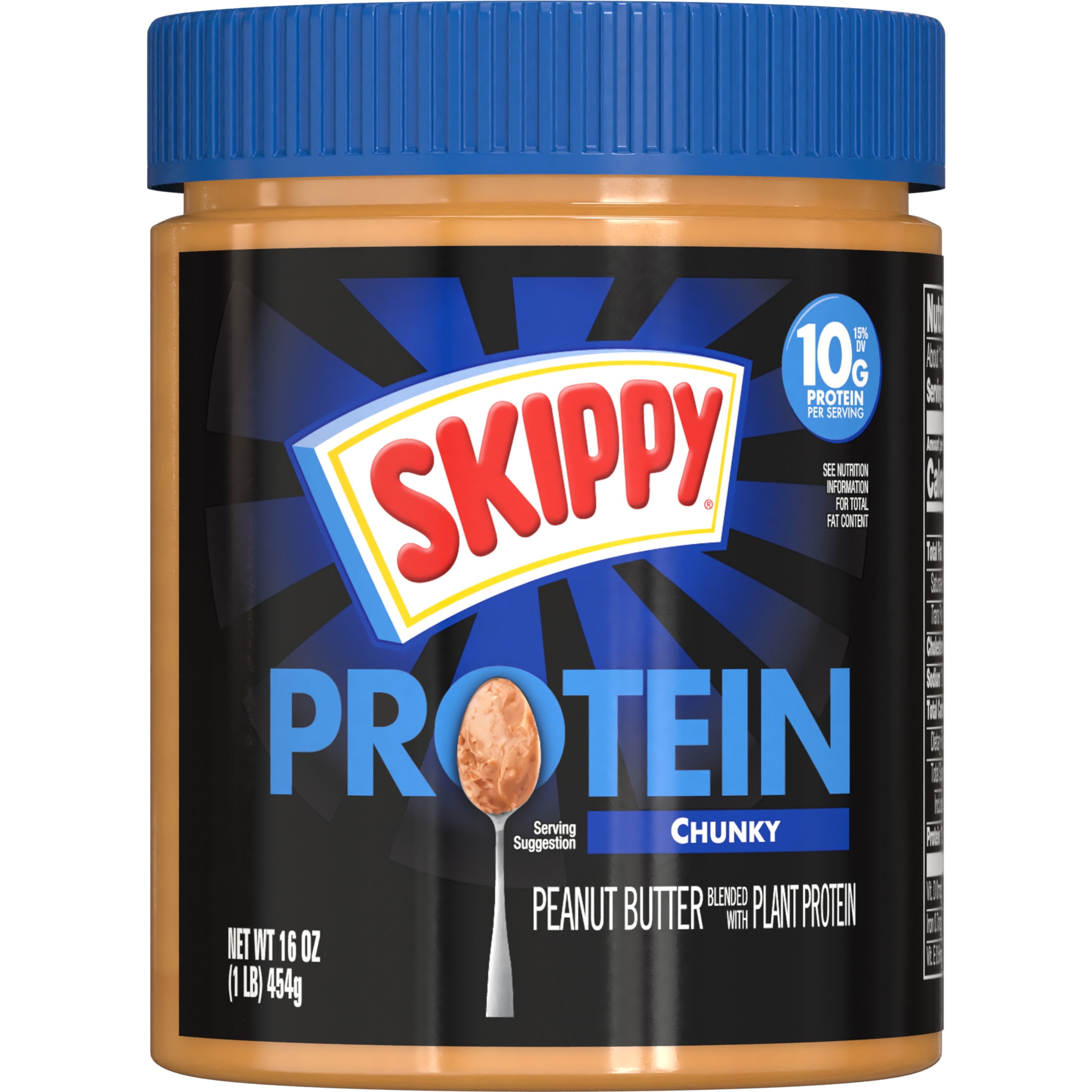 SKIPPY Chunky Peanut Butter Blended with Plant Protein, Shelf Stable, 16 oz Plastic Jar