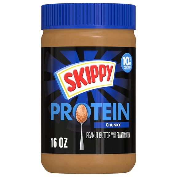 SKIPPY Chunky Peanut Butter Blended with Plant Protein, Shelf Stable, 16 oz Plastic Jar