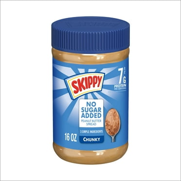 SKIPPY Chunky Peanut Butter Spread No Sugar Added, 7 g Protein Per Serving, Shelf-Stable, 16 oz Plastic Jar