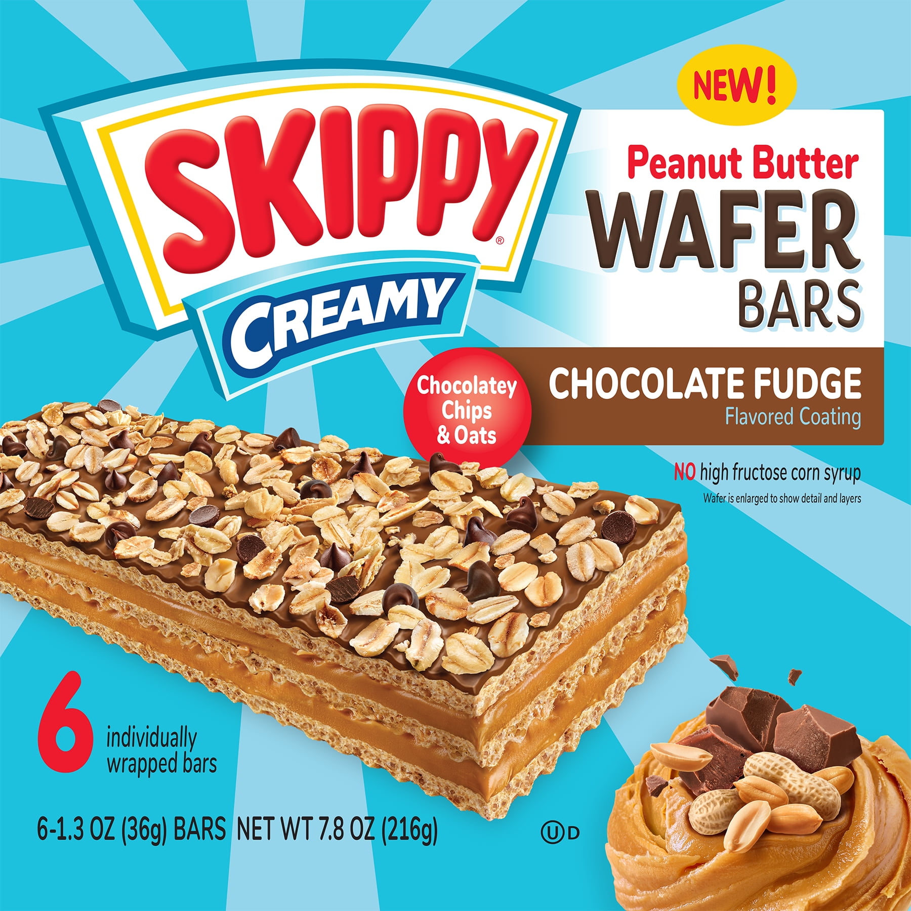 SKIPPY Creamy Peanut Butter And Chocolate Fudge Wafer Snack Bar, 7.8 Oz (216g), 6 Ct (36g)/Bar
