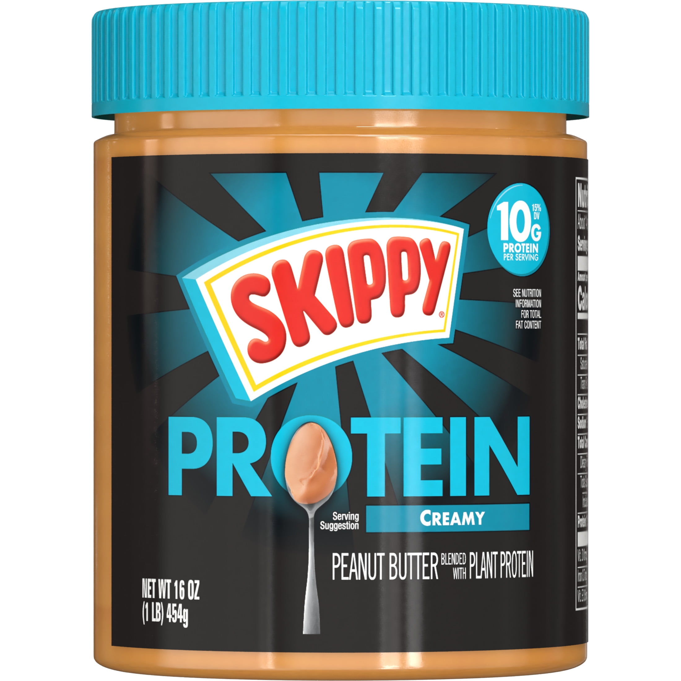 SKIPPY Creamy Peanut Butter Blended with Plant Protein, Shelf Stable, 16 oz Plastic Jar