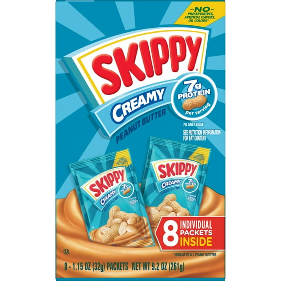 SKIPPY Creamy Peanut Butter Individual Squeeze Packs, 1.15 oz (64 Pouches)