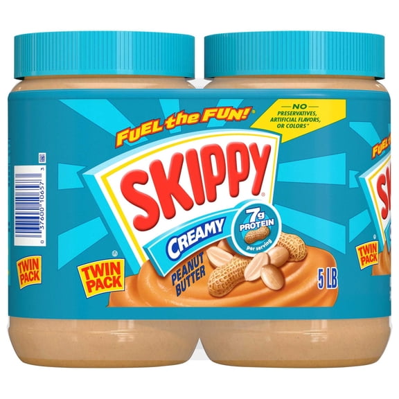 SKIPPY Creamy Peanut Butter Spread, Shelf-Stable, 40 oz Plastic Jar (2 Pack)