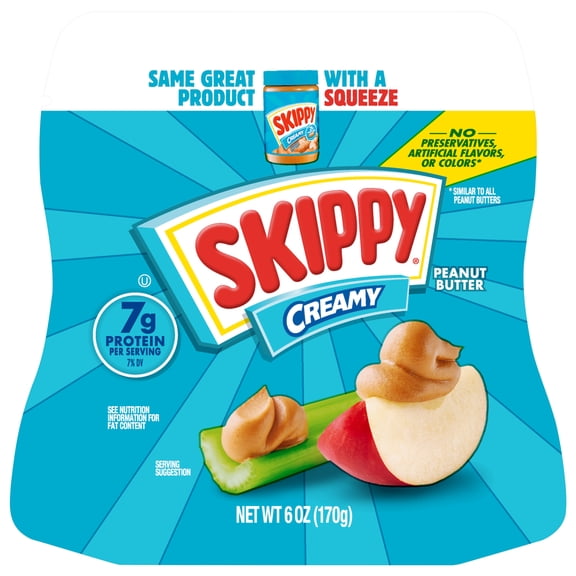 SKIPPY Creamy Peanut Butter Squeeze Pack, 7g Protein per Serving, Shelf-Stable, 6 oz Plastic Pouch