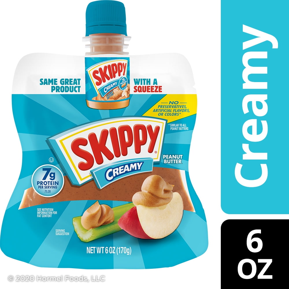 SKIPPY Creamy Peanut Butter Squeeze Pack, 7g Protein per Serving, Shelf-Stable, 6 oz Plastic Pouch
