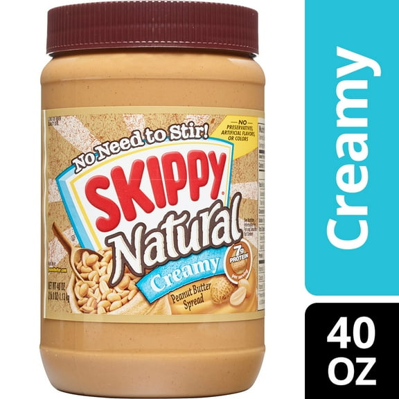 SKIPPY Natural Creamy Peanut Butter Spread, 7 G Protein per Serving, Plastic Jar 40 oz