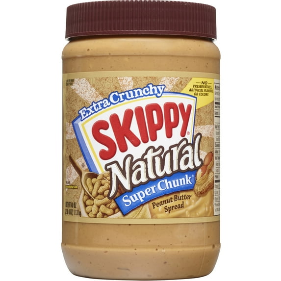 SKIPPY Natural SUPER CHUNK Peanut Butter Spread, 7 G Protein Per Serving, 40 oz Plastic Jar