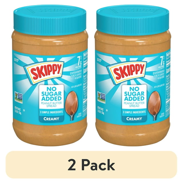  2 pack skippy no sugar added creamy peanut butter large 40 oz jar