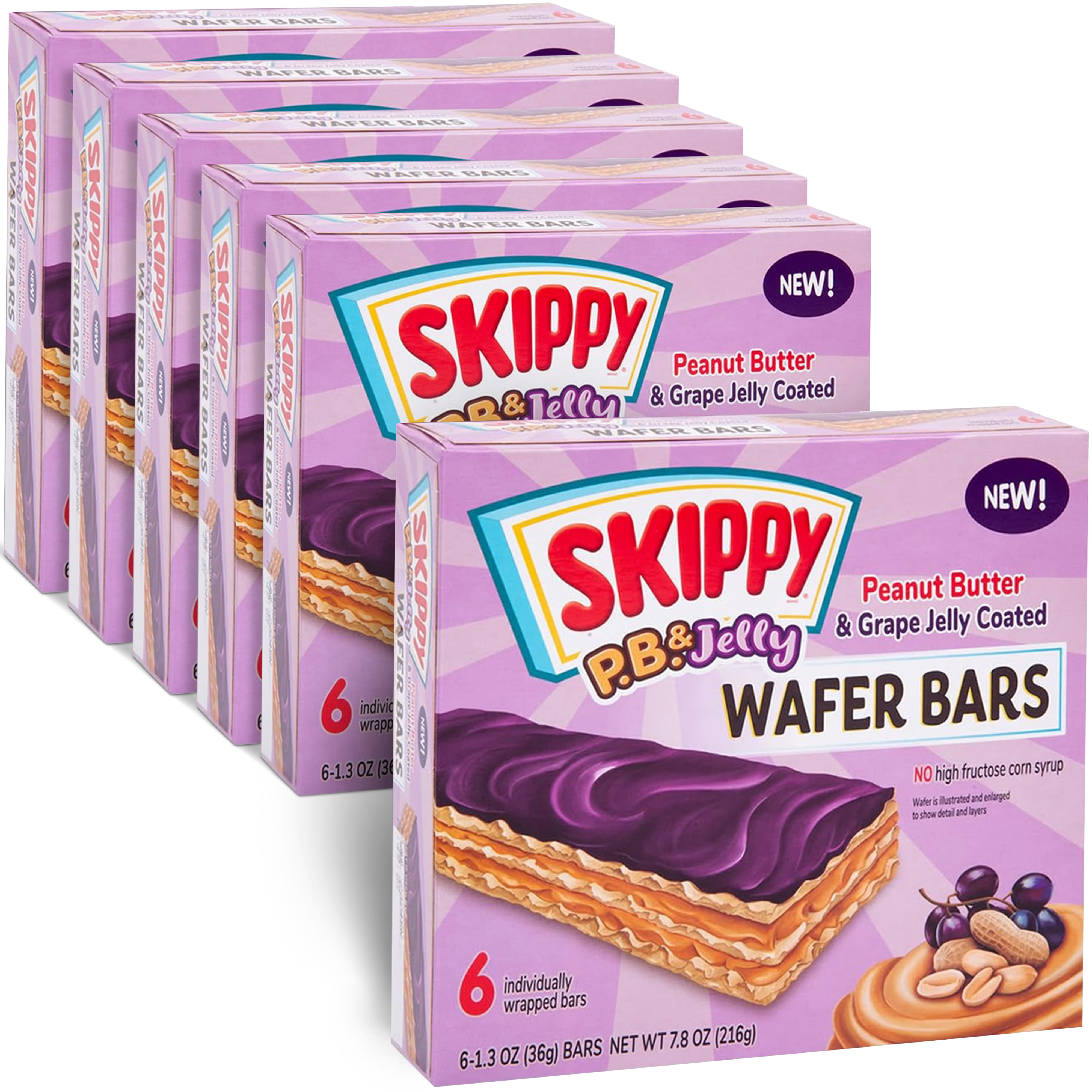 SKIPPY P.B. & Jelly Peanut Butter And Grape Jelly Coated Wafer Bars 6 Ct (Pack of 6-36ct)