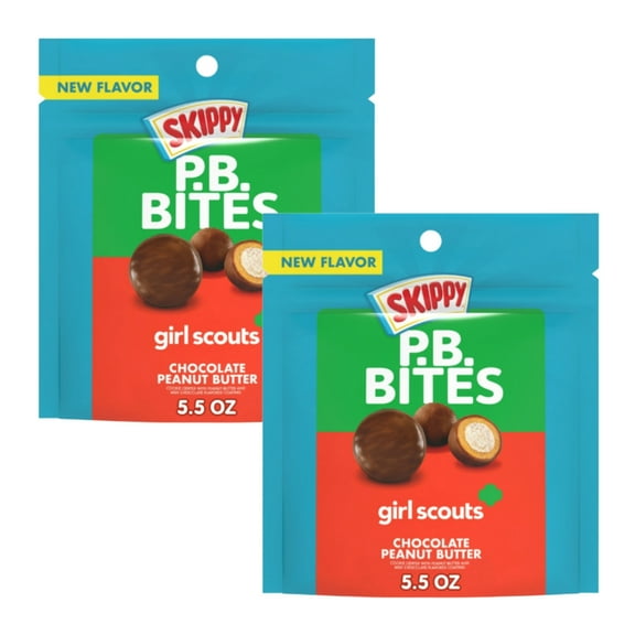 SKIPPY PB Bites Girl Scout Chocolate Peanut Butter Snack, Plastic Pouch 6 oz (2 pack)