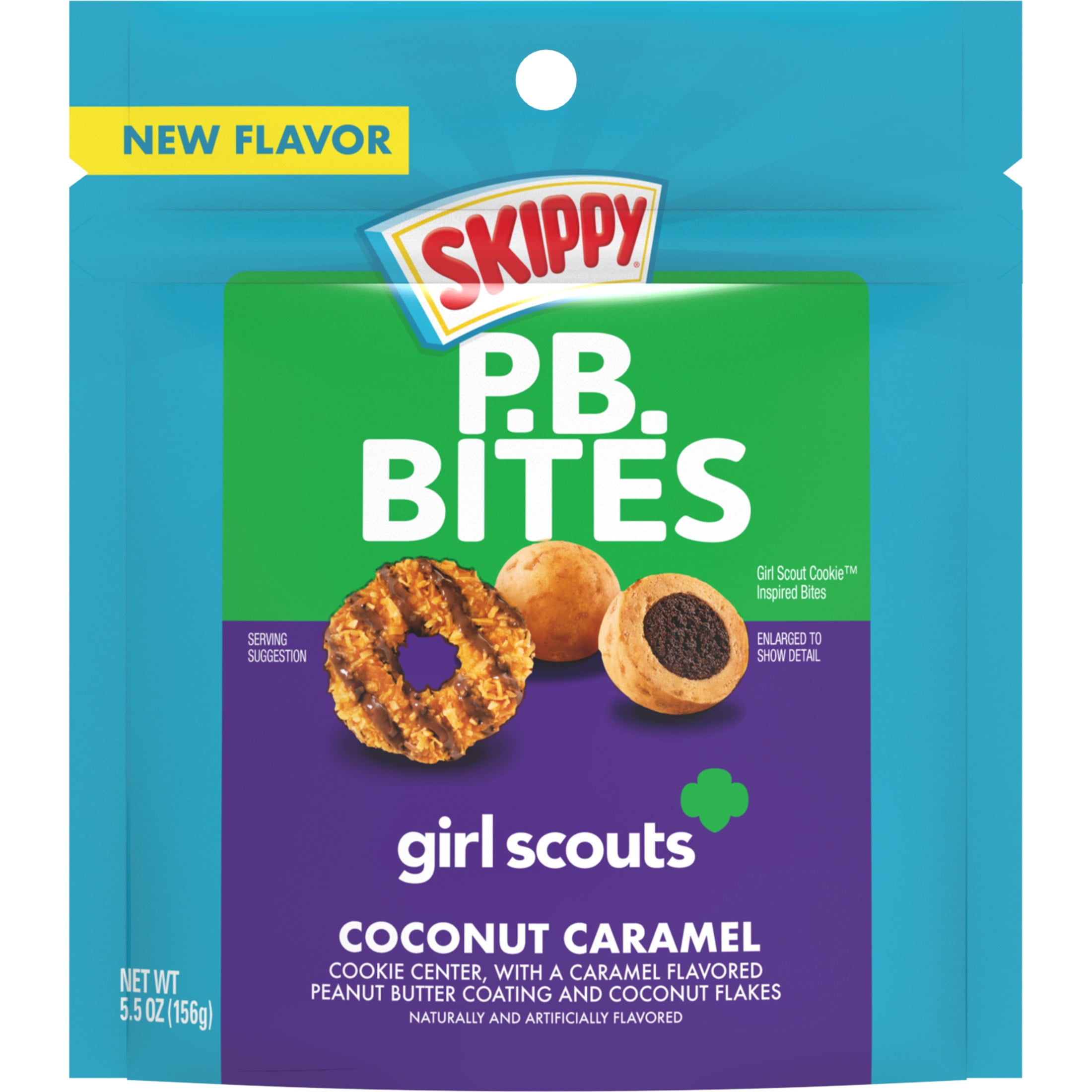 SKIPPY Peanut Butter Bites, Girl Scout Coconut Caramel Snack, 6 oz ...