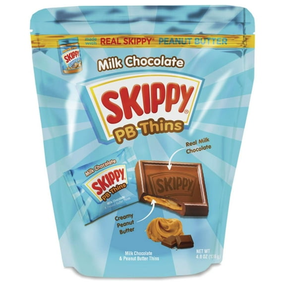 SKIPPY PB Thins, Milk Chocolate and Creamy Peanut Butter Filled Snack, Individually Wrapped 4.8oz Bag