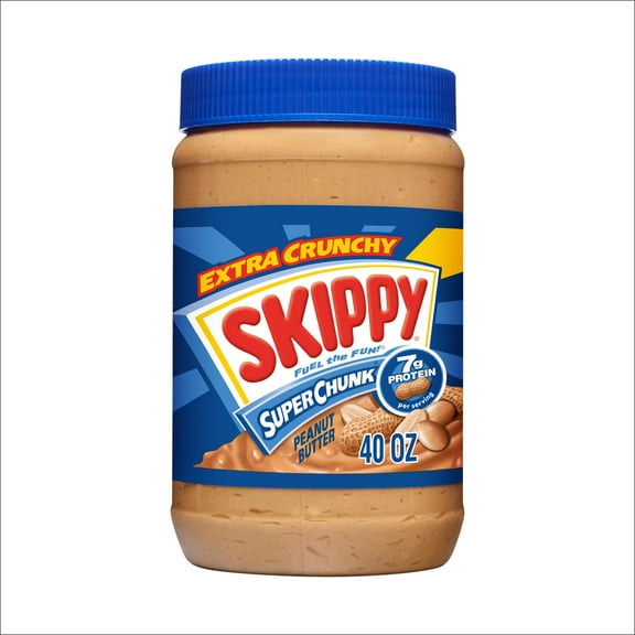 SKIPPY SUPER CHUNK Peanut Butter, 7 g Protein Per Serving, Shelf-Stable, 40 oz Plastic Jar