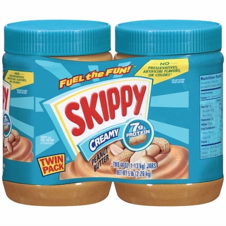 SKIPPY Peanut Butter, Creamy, 7G Protein per Serving, 40 oz Jar Twin Pack